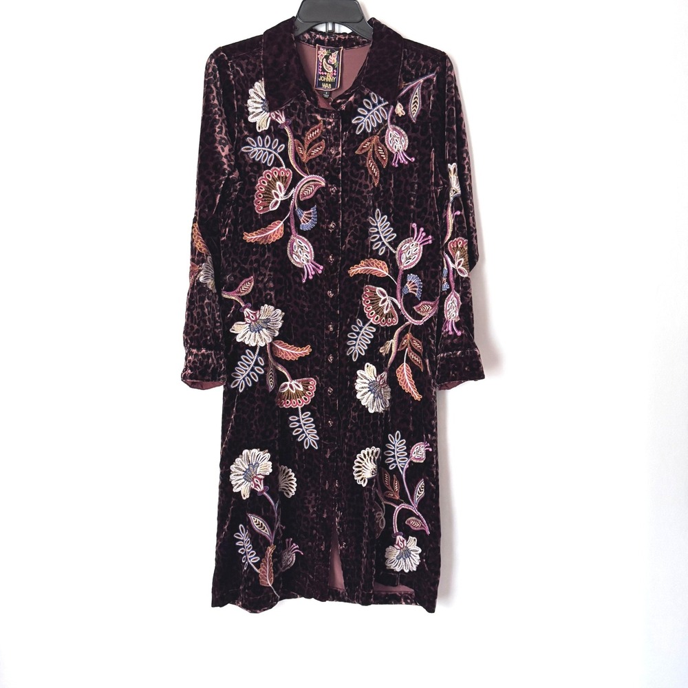 Johnny Was Gineva Embroidered Velvet Shirt Dress Women S Floral